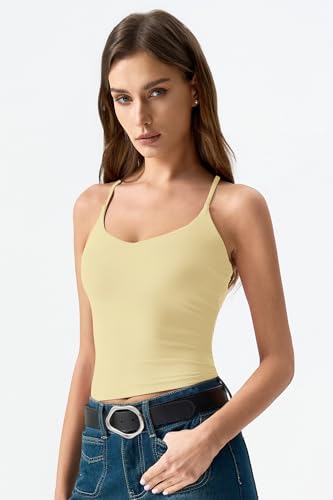 Image of QINSEN Womens Cross Back Tank Top V Neck Double Lined Camisole Top Sleeveless Spaghetti Strap Going Out Tops