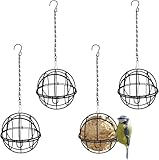 Lot de 4 supports de boules de graisse pour oiseaux, avec couvercle rabattable, support de boules de graisse, support pour boules de graisse, support de boules de maïs, distributeur de nourriture pour