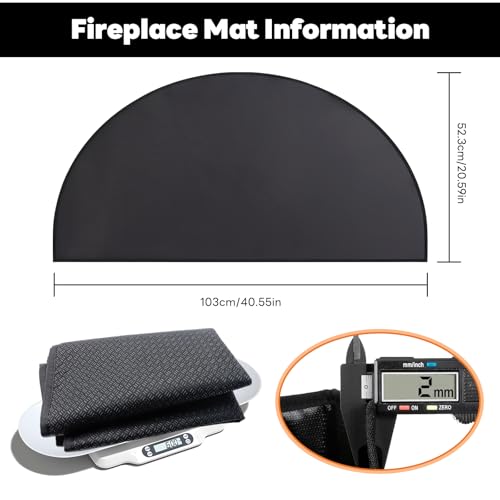 Buumin Fireplace Mat,20x40inch Half Round Fireproof Fireplace Mat Hearth Rug,Hearth Pads for Wood Stove Fireplaces, Fiberglass Fire Resistant Non Slip Floor Covering Protector