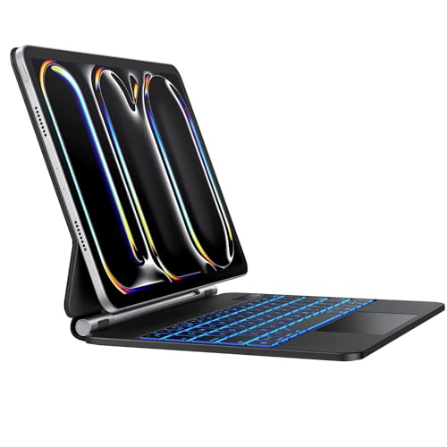 OMOTON Magnetic Keyboard Case for iPad Pro 11 inch (M4 2024) A2836 A2837 A3006 - Bluetooth Wireless Magic Keyboard with Multi-Touch Trackpad 7 Colors Backlit Keyboard Case