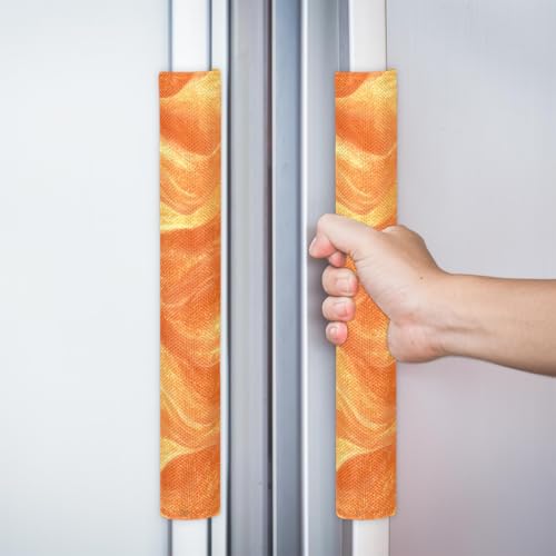 Image of Refrigerator Door Handle Covers Set of 2 Orange Gold Decorate Washable Fridge Dishwasher Mocrowave Oven Stove Decor Protector Handle Cover Keep Kitchen Appliance Clean from Food Stains Decorate