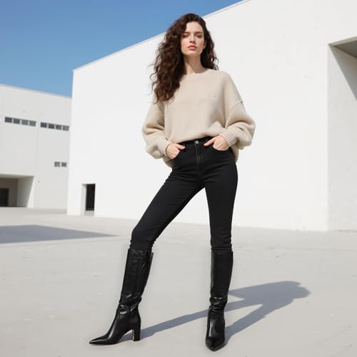 Image of VIUGJNEX Knee High Boots Pointed Toe Chunky Heel Tall Boots for Women | Comfortable 3.15-Inch Block Heel, Dressy Boots for Fall & Winter, Side Zipper for Easy Wear, Versatile Fashion Style
