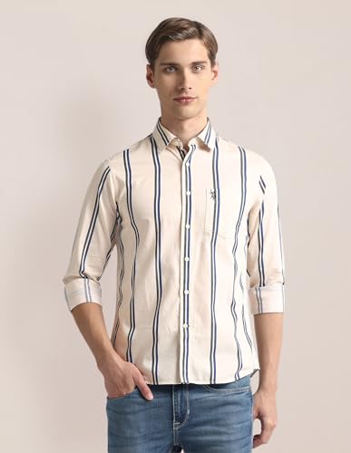 Image of U.S. Polo ASSN. Striped Regular Fit Cotton Shirts for Men - Full Sleeve Mens Casual Shirts