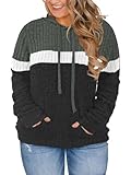 VISLILY Sweaters for Women Plus Size Casual Color Block Tops Winter Cute Hoodies Loose Fit Sweatshirts 5Xl Green