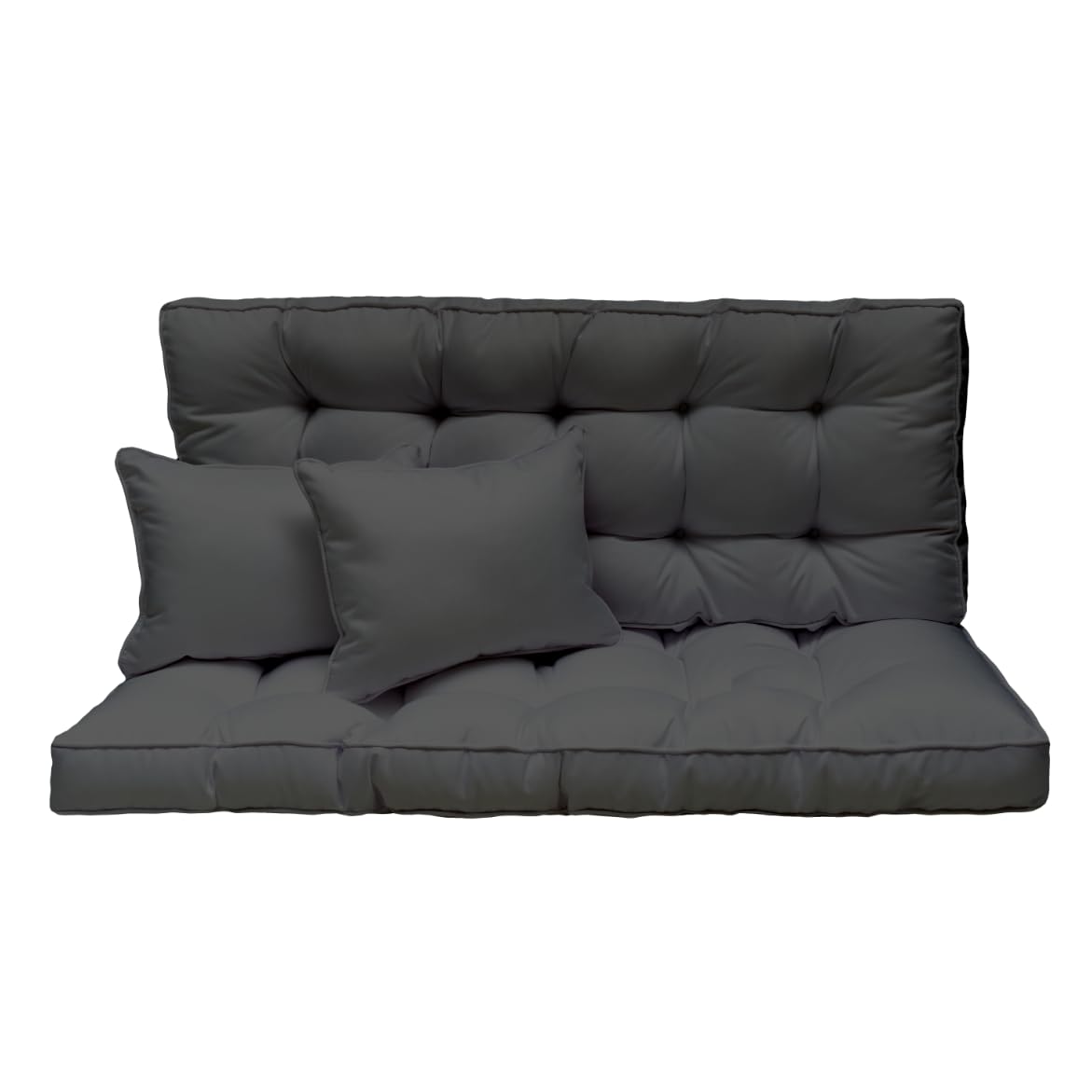 Cuscino per altalena da giardino 150x50x10 cm - Set 3 posti: cuscino seduta e schienale per altalena con tettoia – cuscini da esterno per panca da giardino, pallet europeo – Colore: Grafite [133]