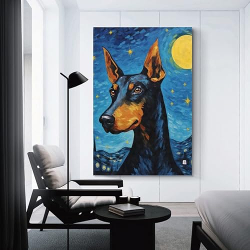 Toile Dobermann Starry Night 50x75cm pour decoration salon moderne