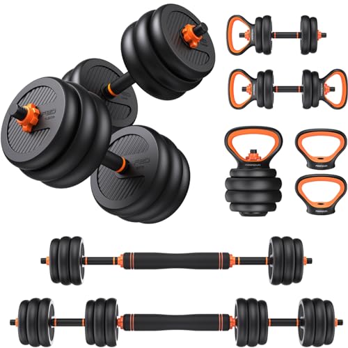 FEIERDUN Adjustable Dumbbells, 40lbs Free Weight Set with Connector, 4 in1 Dumbbells Set Used as Barbell, Kettlebells, Push up Stand, Fitness Exercises for Home Gym Suitable Men/Women