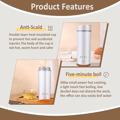 Image of Portable Electric Kettle 380ml with 4 Temp-Settings, Mini Travel Kettle with Stainless Steel Liner for Camping, Trip, Business & Powdered Milk, 300W Fast Heating, Automatic Switch-Off, Global Voltage