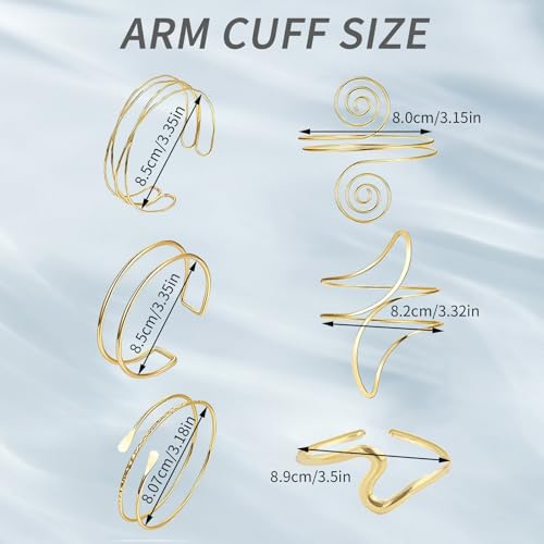 6 Pieces Gold Arm Cuff Jewelry, Upper Arm Cuff Bracelets Bangle for Women, Adjustable Minimalist Open Arm Cuff Armlet Armband3