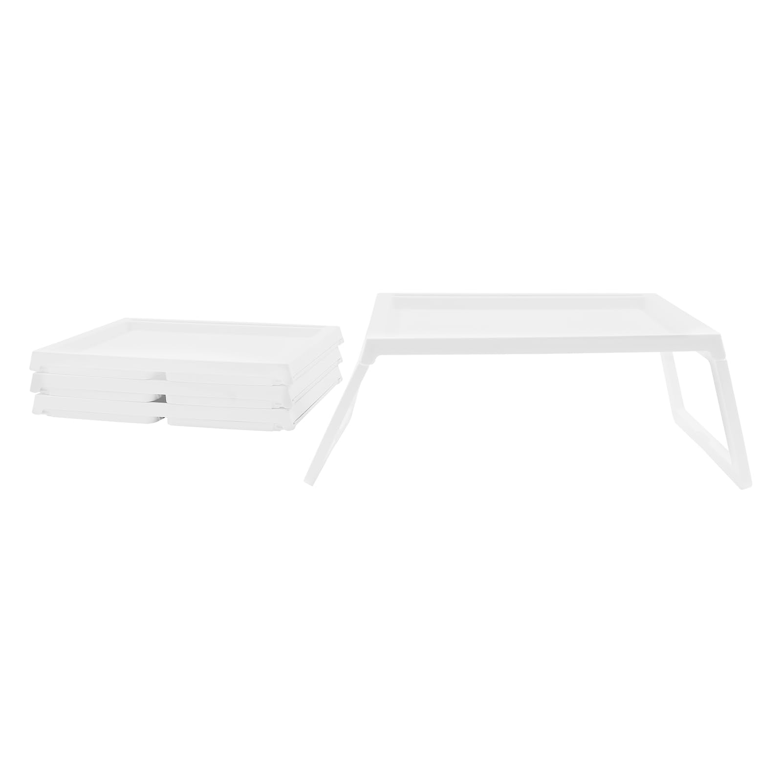 OUKANING Set di 4 tavolini da letto pieghevoli in plastica, robusti tavoli per computer portatile, per divano, divano e letto, supporto per tablet con fessura di ricarica, per mangiare, leggere, casa