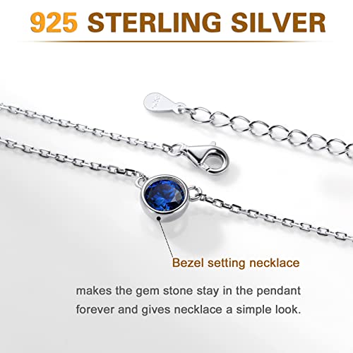 Silvercute September Birthstone Jewelry Crystal Gem Stone Pendant Sterling Silver Blue Sapphire Necklace Choker For Women #TOP2
