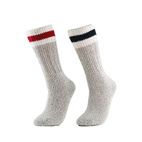 2 Pairs Merino Wool Hiking Trekking Winter Thick Warm Boot Crew Socks for Winter,Women,Men,Kids(Red and Black 14-16)