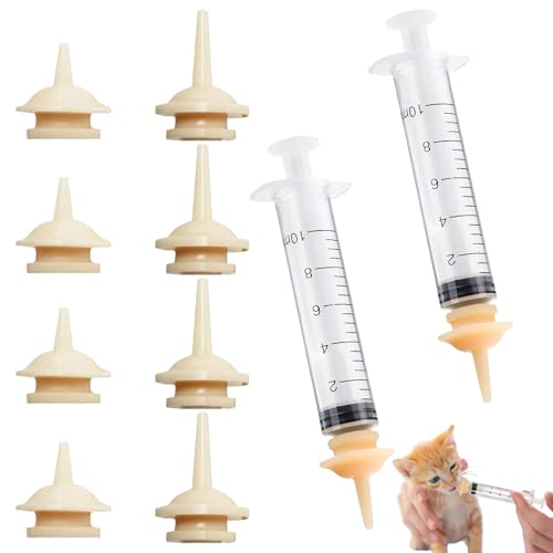 CQXSYTBN Set de 10 pezones Mini con jeringas para Cachorros, Gatitos y Mascotas recién Nacidas, tetinas de Silicona de Grado alimenticio, Kit de alimentación Segura y precisa