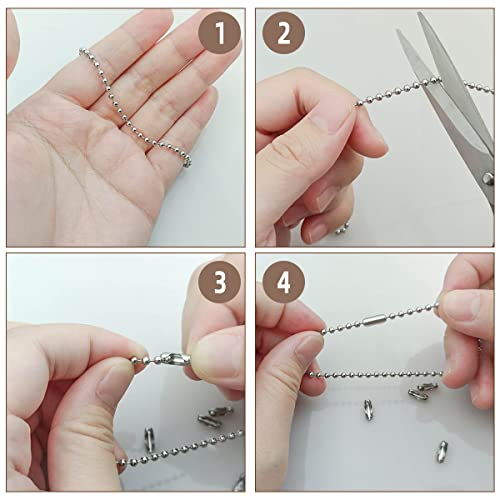 32.8 Feet Stainless Steel Ball Beaded Chain Necklace Chains For Making Jewelry With 20 Pieces Matching Connectors Silver Color Metal Pull Chain Roll Spool Ball For Dog Tag Diy (2.4Mm In Diameter) #TOP4