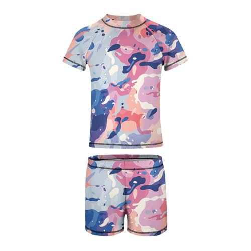 Pink and Purple Camouflage PatternChildren's Casual Swimsuit Set - Simple and Versatile9-11Y（140cm）3