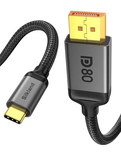 Silkland 80Gbps USB C DisplayPort 2.1 Kabel 2M [16K@60Hz, 8K@240Hz, 4K@960Hz], Unidirektional Thunderbolt 5/4/3 auf DisplayPort Kabel f&uuml;r MacBook Pro/Air, iPad Pro, iPhone 17/16/15, Galaxy S8-S25