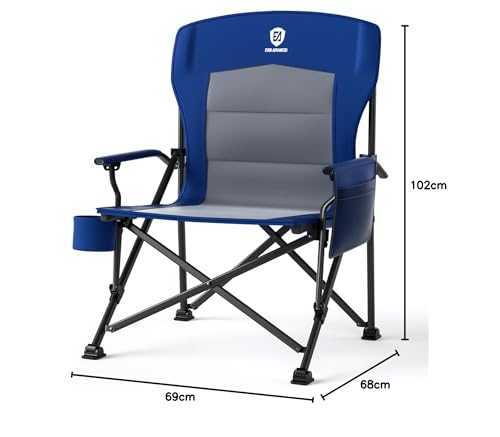 Image of EVER ADVANCED Oversized Folding Camping Chair, Heavy Duty Lawn Chair with Side Pockets, Portable Collapsible Chair for Outside, Support Up to 500lbs, Blue