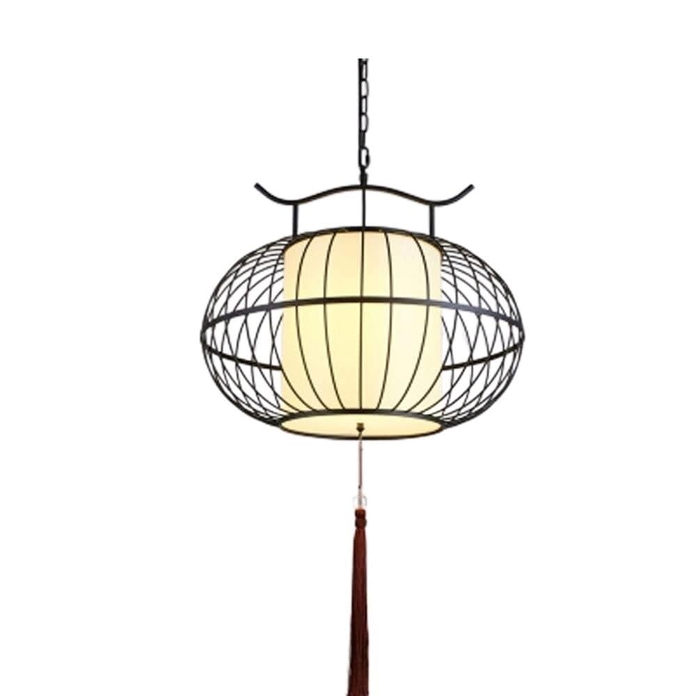 Suspension style cage à oiseaux en fer forgé et textile noble pour salon chic