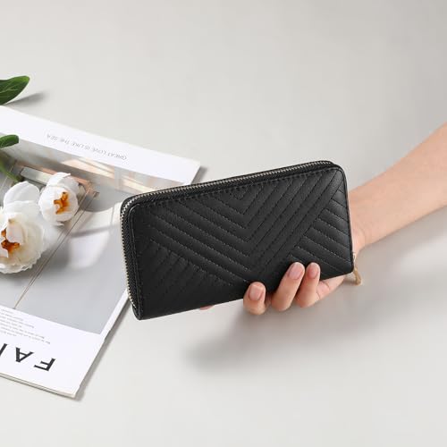 GAEKEAO Wallet for Women Embroidered Wallets Clutch RFID Blocking Leather Large Capacity Credit Card Holder Ladies Purses with Zipper Coins Pocket 6