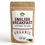 English Breakfast Black Tea - 100% Certified Organic - 50 Pyramid Tea Bags Sachets in a Resealable Bag