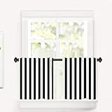 BaoNews Black Modern Simple Striped Kitchen Tier Curtains for Windows,Black White Geometric Zebra Bl