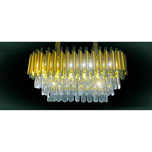 Image of DREAMY DESIGNS Chandelier Lights for Ceiling Gold Black 600 * 300 MM 3-Tier K9 Glass Crystal Chandeliers for Living Room Smart 3 Mode LED Light Plate Modern Jhumar Designer Bedroom and Dining Room