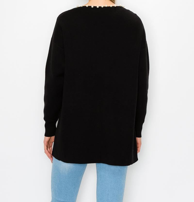 LifeShe Women's Pearls Cardigan Sweaters Long Sleeve V Neck Knit Sweater Loose Open Front Fall Winter Outwear Coats - Image 2