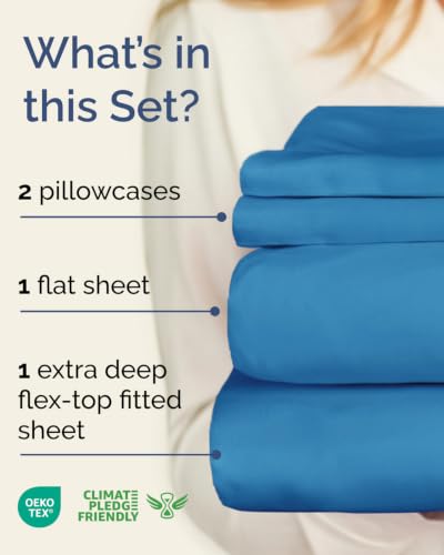 Image of Flex Top Split Head King Sheet Set - 4 Piece Extra Deep Sheets - Denim Blue