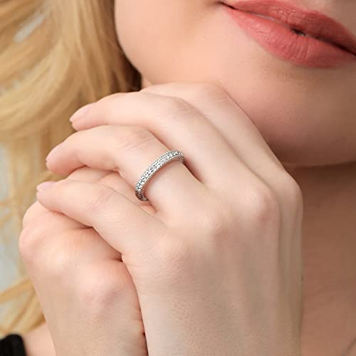 Gem Stone King 925 Sterling Silver White Created Sapphire Ring | 0.48 Cttw | Wedding Band Engagement Anniversary Promise Ring For Women | Available In Size 5, 6, 7, 8, 94