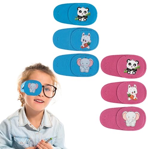RGKY 6 Pièces Cache Oeil Enfants,Réutilisables en Tissu Non Tissé Cartoon Cache-œil Couvre Lunettes Eye Patches pour Garçon Fille - Bleu et Rose,pour œil droit