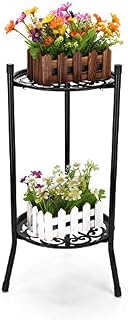 Youyijia 2-Layer Metal Plant Stand 50 * 30cm Garden Terrace Decoration Flower Stand Flower Pot Display Stand Indoor Outdoor for Placing Of Flowers suitable for Home Patio Office Garden Black