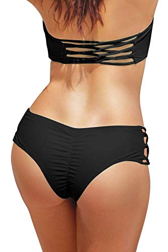 Upopby Women's Sexy Strappy Bikini Bottoms for Women Cheeky Swimsuit Bottoms Ruched Tankini Swim Shorts2