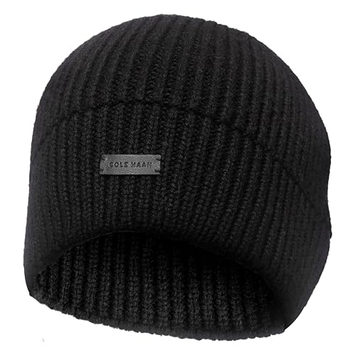 Cole Haan Knit Black Beanie for Men, One Size, No Cuff Design, Winter Hat for Outdoor Activities, Luxe Comfort, and Lasting Quality
