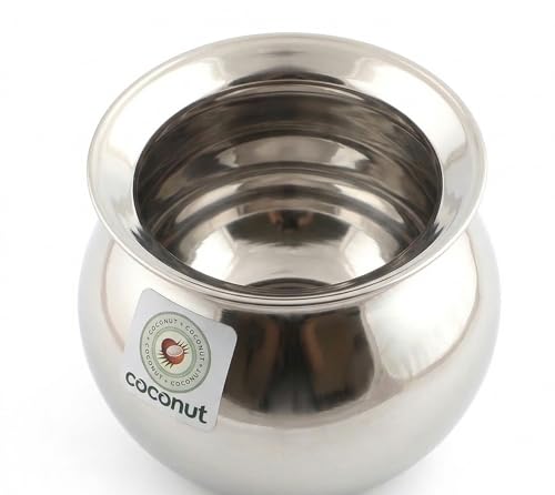 Image of Coconut Stainless Steel Heavy Gauge Pongal Pot | Gundu Balloon Handi | Multipurpose Steel Cooking Vessel | Rust Resistant, Durable Kitchen Pot for Daily & Festival Use (7000ml)