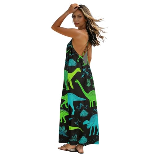 Robe longue dos nu respirante à bretelles spaghetti réglables noire