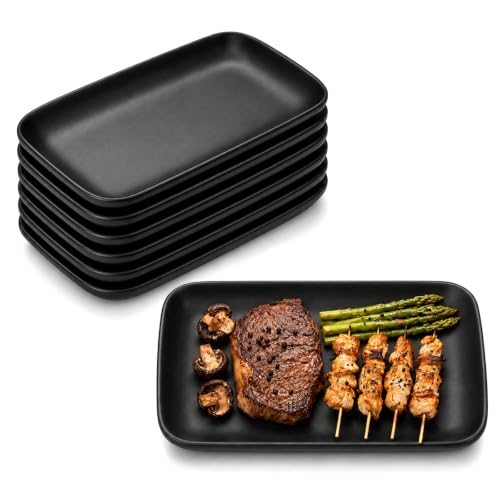 BYZESTY - Lot de 6 assiettes de service en porcelaine de qualité supérieure - Noir - 15,5 x 9,1 cm - Assiettes à entrées, à sushi, à dessert, de service, plates, à mezzé pour sushi et dessert