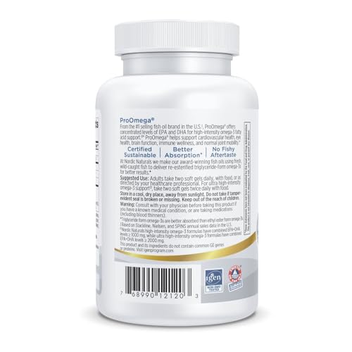Image of Nordic Naturals ProOmega, Lemon Flavor - 60 Soft Gels - 1280 mg Omega-3 - High Potency Fish Oil with EPA & DHA - Promotes Brain, Eye, Heart, & Immune Health - Non-GMO - 30 Servings