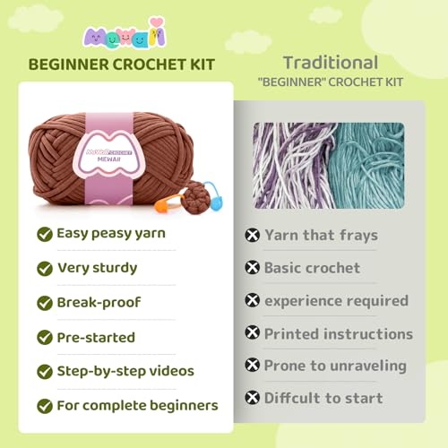 Image of Mewaii Crochet Kit for Beginners - 5 Easy Dachshund Dog Crochet Kits with Step-by-Step Video Tutorials, Pre-Started Yarn, 40% Extra Yarn, Beginner Crochet Kit for Adults & Kids