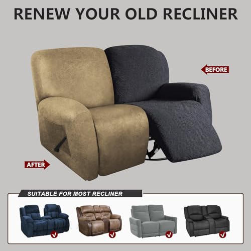 Image of molasofa Loveseat Recliner Slipcover - 6 Pieces Stretch Leather Like Recliner Sofa Cover for 2 Seat Dual Reclining Loveseat Couch, Furniture Protector with Elastic Bottom (Mustard)