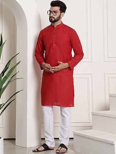 Image of SOJANYA (Since 1958 Men's Cotton Blend Checked Kurta and Churidar Pyjama Set