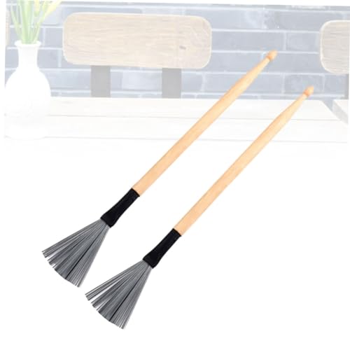 2 piezas de baquetas de madera y cepillos de alambre para música jazz, para principiantes y profesionales, almacenamiento conveniente, accesorios para batería duraderos y cómodos miniatura 2