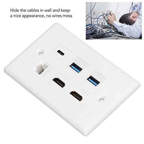Eulbevoli Placa de parede Cat 6, placa de parede de 6 portas durável ABS ampla aplicação para comput