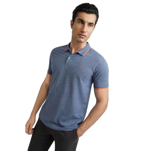 Image of Park Avenue Men's Cotton Polyester Blend Solid Pattern Slim Fit Rib Collar Polo Neck Half Sleeve Casual T-Shirt