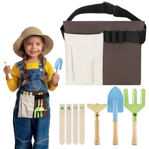 Navaris Set Jardineria Infantil - Set de 6X Herramientas de Jardinería Infantil +3 Años - con Bolsa de Cinturón - 6X Herramientas Huerto Niños para Jardin Playa Parque de Arena