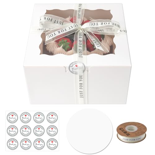 CHENZEM 28 Packs 9x9x5 Inch Small Cake Boxes, White Bakery Boxes with Window,9 inch Cake Containers with Lids for Easter and Mother's Day Cheesecake, Cakes. (9 * 9 * 5inch/28pcs) by CHENZEM - Used condition - US$22.04