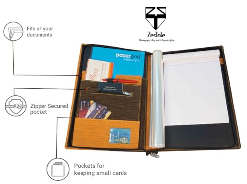 Image of ZesTale Professional Leatherette File Folder /Document Holder (20 Leaves) | Multipurpose Professional File Folders for Certificates Holder for Men and Women