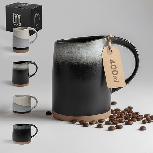 MONAR Ceramic Mug - Modern Coffee Cup & Tea Cup, Coffee Mug for Coffee, Cappuccino, Latte & Tea, Food Safe, Dishwasher Safe & Microwave Safe - Gift Idea (Black Grey, 400 ml)