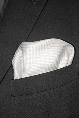 Royal Silk Superb White Silk Herringbone Pocket Square – 100% Mulberry Silk - Large 16" Square Handkerchief #TOP6