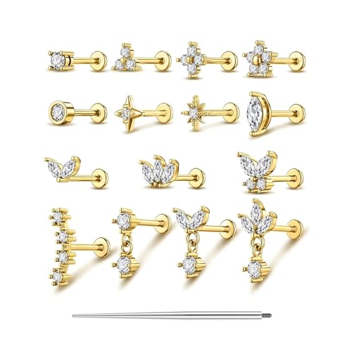 TOPBRIGHT 18G Surgical Steel Internal Thread Flat Back Stud...