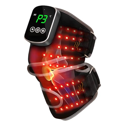 Genouillère Chauffante Sans Fil avec Écran Tactile, Appareil de Massage pour Genoux avec 3 Niveaux de Chaleur, 3 Modes de Massage, Lumière Rouge 660nm & 850nm et Batterie 5000mAh